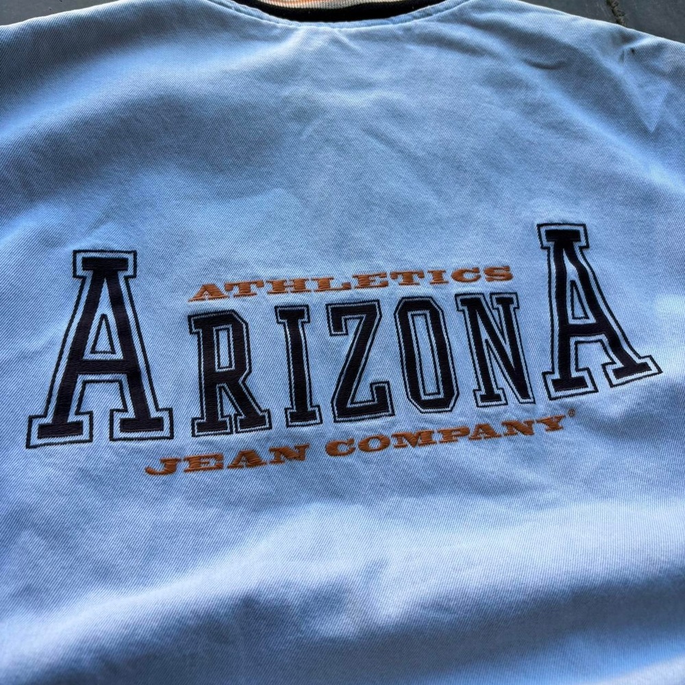 Vintage Faded and Distressed Arizona Jean Striped Bomber Jacket - Picture 2 of 8